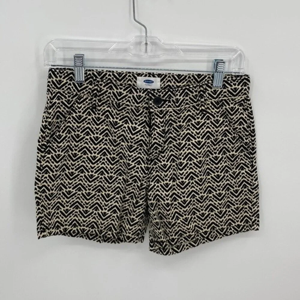 Old Navy Printed Chino Black Tan Adjustable Waist Geometric Shorts Girls 16